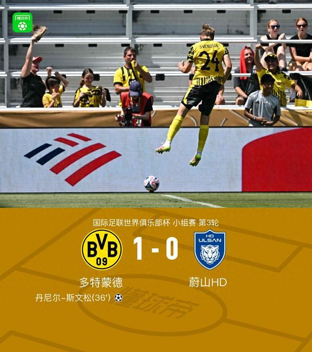多特勝蔚山，斯文松制勝，吉拉西錯失良機，HD組頭名出線。
